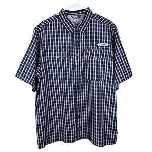 Habit Mens L Kona Beach Short Sleeve River Shirt‎ Vented Blue Plaid Fishing UPF